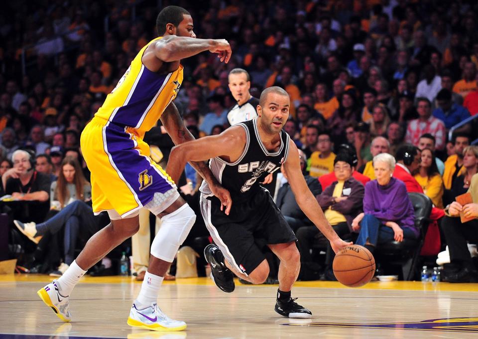 The Lakers haven't played a playoff game in front of their fans since Tony Parker (right) and the Spurs swept them in the playoffs in 2013.