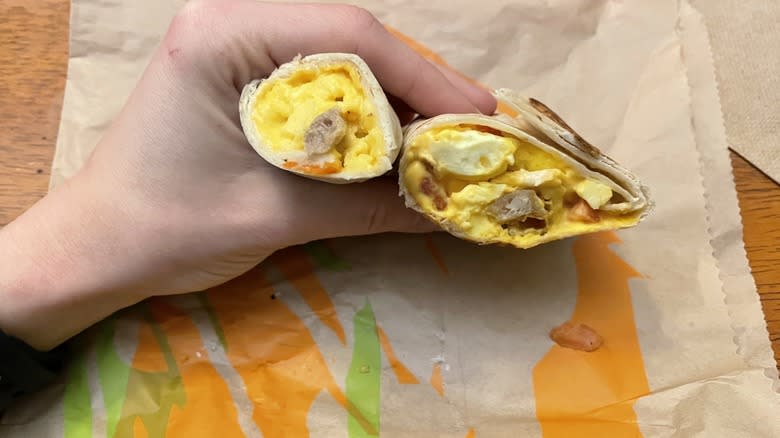 insides of a breakfast burrito