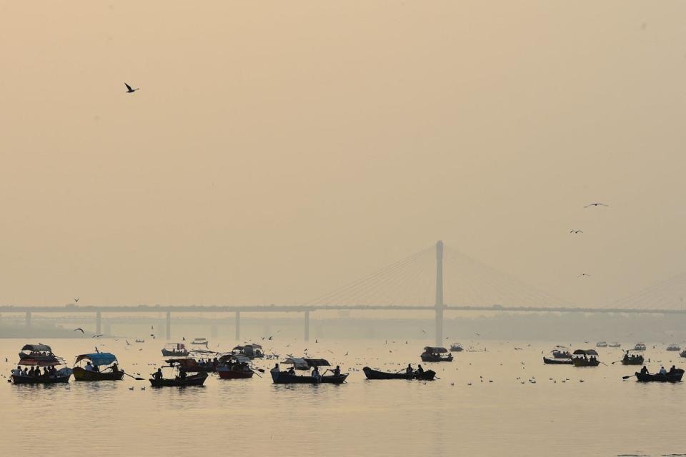 View of the heavy smoggy conditions at the Sangam, the confluence of the rivers Ganges, Yamuna and mythical Saraswati, in Allahabad (Getty Images)