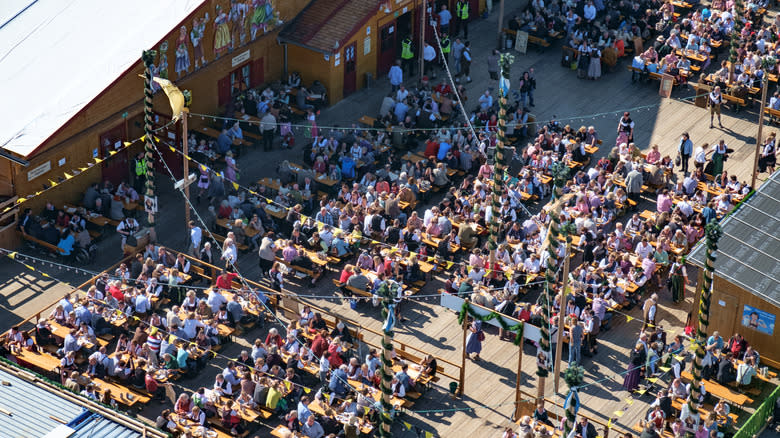 people at Oktoberfest beer gardens 