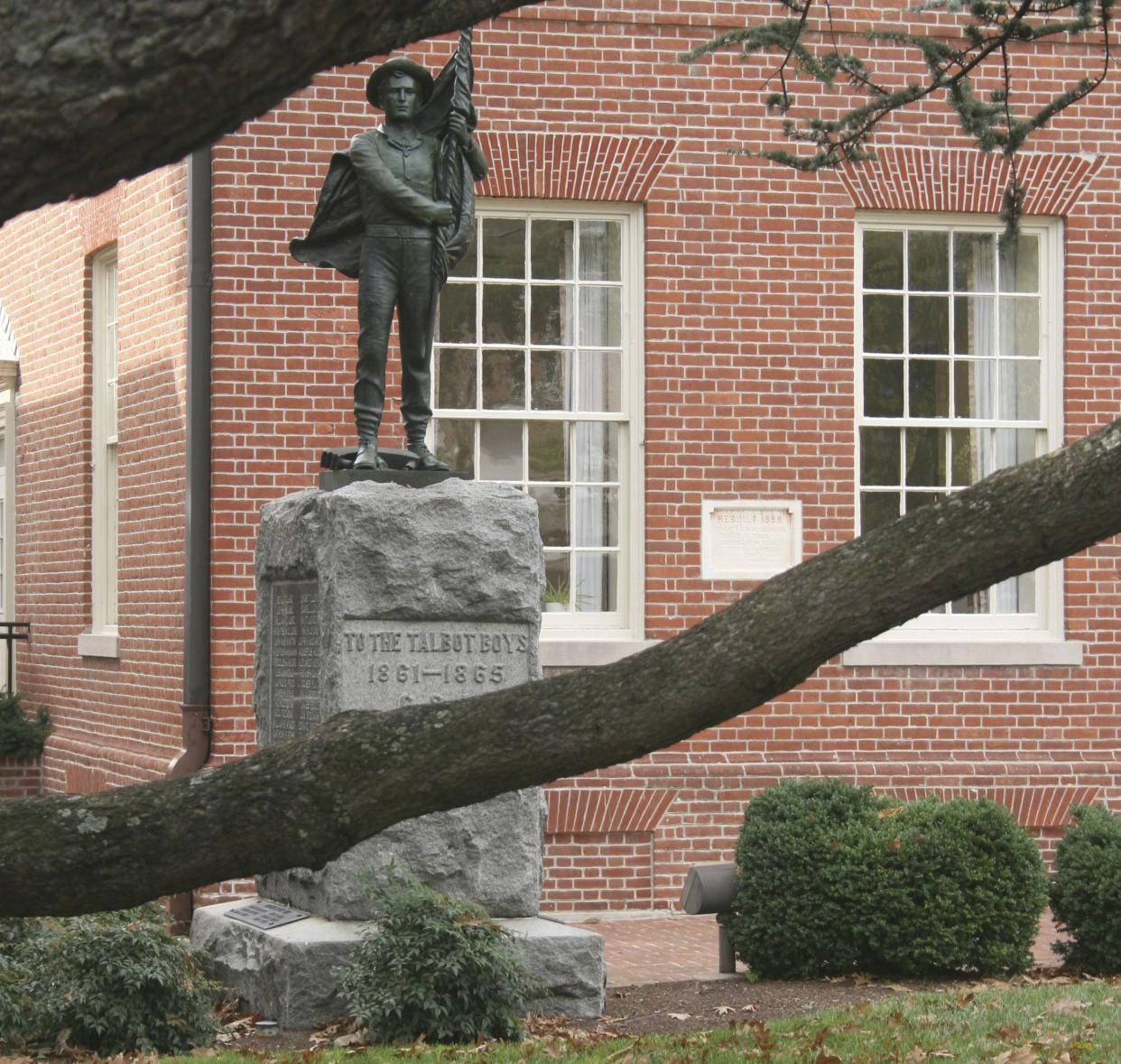 In this Oct. 23, 2007 file photo, the “Talbot Boys” statue stands in front of the Talbot County Courthouse in Easton, Md.