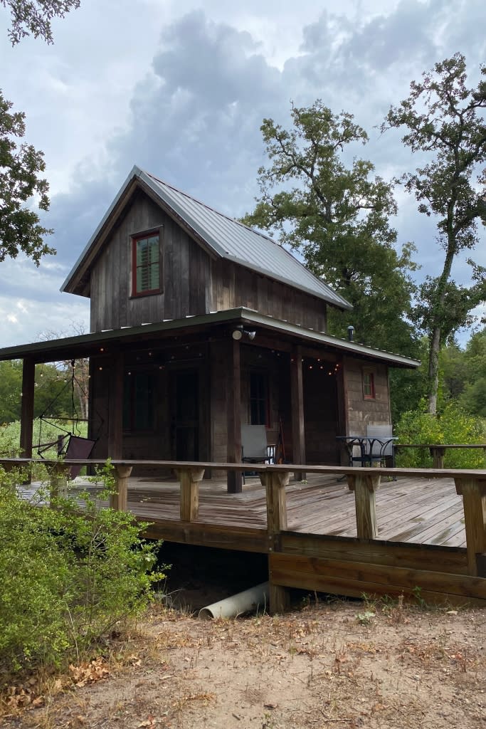 The exterior view of Matson’s tiny home on her parents’ property.