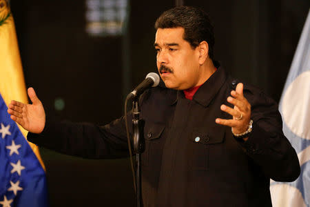 Venezuela's President Nicolas Maduro talks to the media during a news conference at Miraflores Palace in Caracas, Venezuela January 16, 2017. REUTERS/Marco Bello