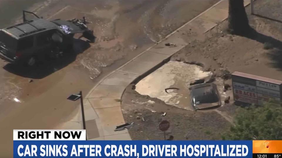 Critical Crash Sees Car Plunge Into Arizona Sinkhole