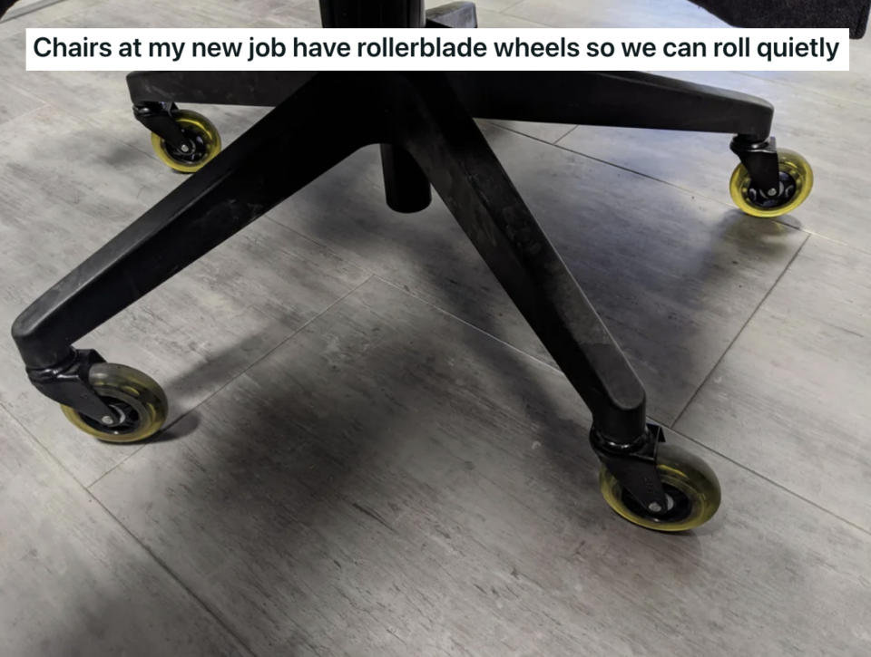 roller blade wheels on an office chair