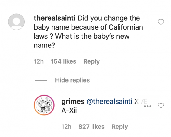 Grimes has confirmed that the baby's name is now officially spelt using Roman numerals (Instagram: @grimes)