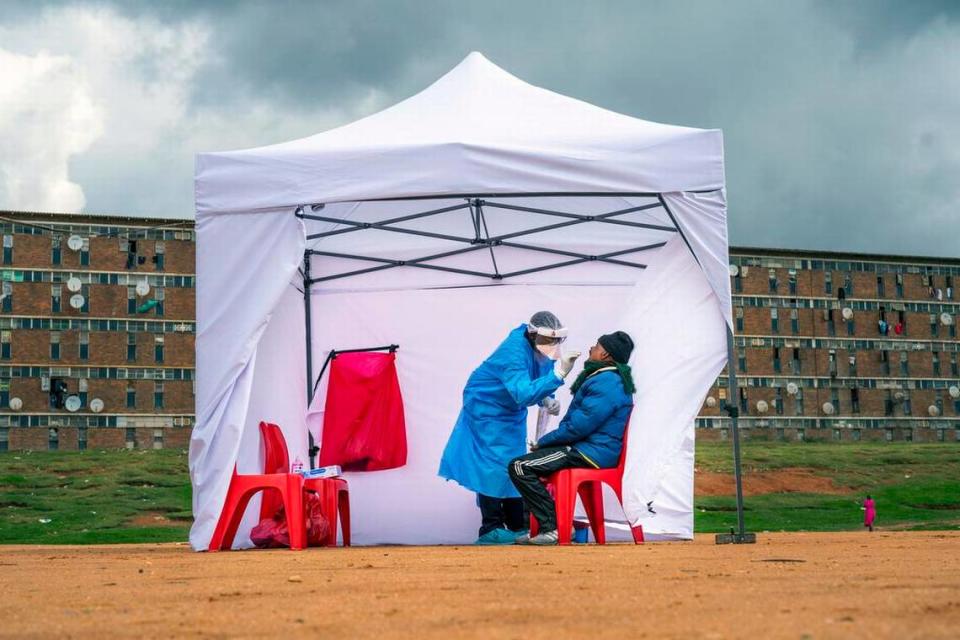 A resident of Alexandra Township gets tested for COVID-19 in Johannesburg on April 29, 2020.