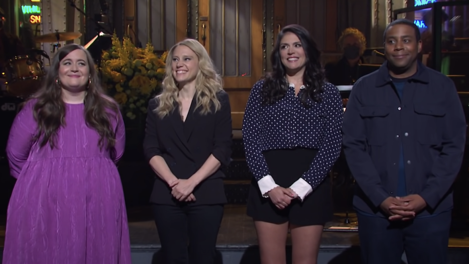 Aidy Bryant, Kate McKinnon, Cecily Strong, and Kenan Thompson at the SNL season 46 finale