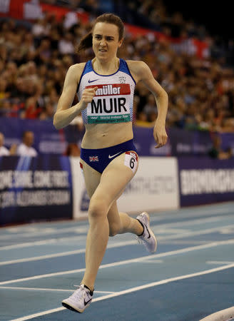 Athletics - IAAF World Indoor Tour - Birmingham Indoor Grand Prix - Arena Birmingham, Birmingham, Britain - February 16, 2019 Britain's Laura Muir in action as she wins the women's one mile Final and sets a new national indoor record Action Images via Reuters/Matthew Childs