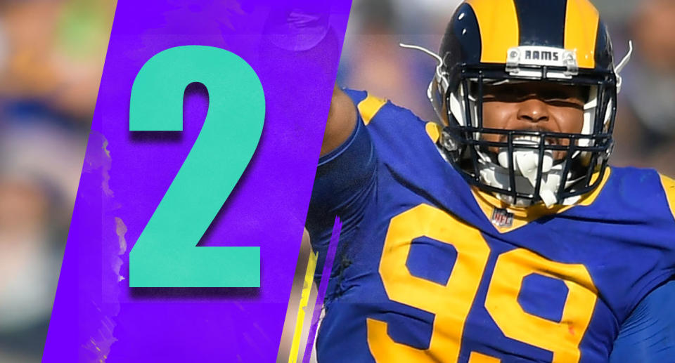 <p>Aaron Donald finished with 20.5 sacks. That’s the new record for a defensive tackle in a season and that record (which had stood for almost 30 years) might last a long time … unless Donald breaks it himself. (Aaron Donald) </p>