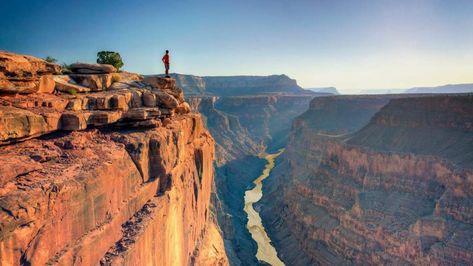 Person standing on the rim of the Grand Canyon