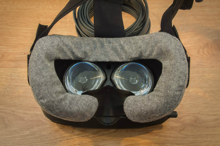 The HTC Vive, shown with a cover to keep it clean. (Digital Trends)