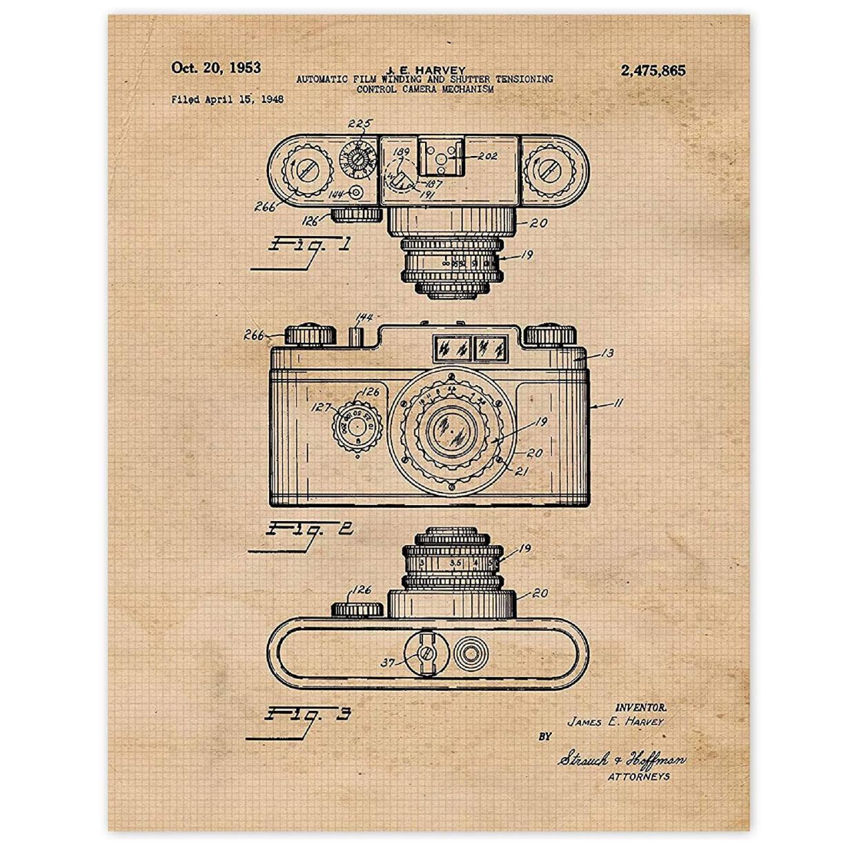 Vintage Camera 1953 Patent Poster Print