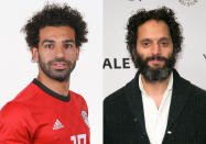 <p>Egyptian forward Mohamed Salah and <em>The League</em> actor Jason Mantzoukas </p>