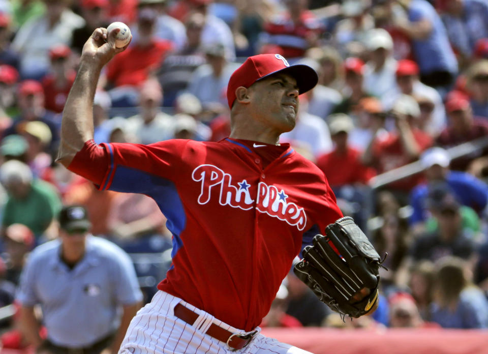 Miguel Alfredo González made six appearances with the Phillies. (AP Photo)