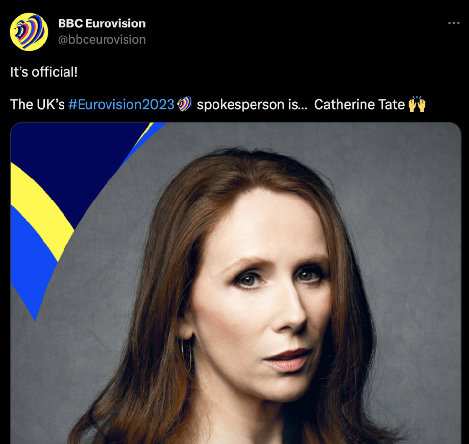Catherine Tate es la portavoz de Eurovisión del Reino Unido (Twitter)