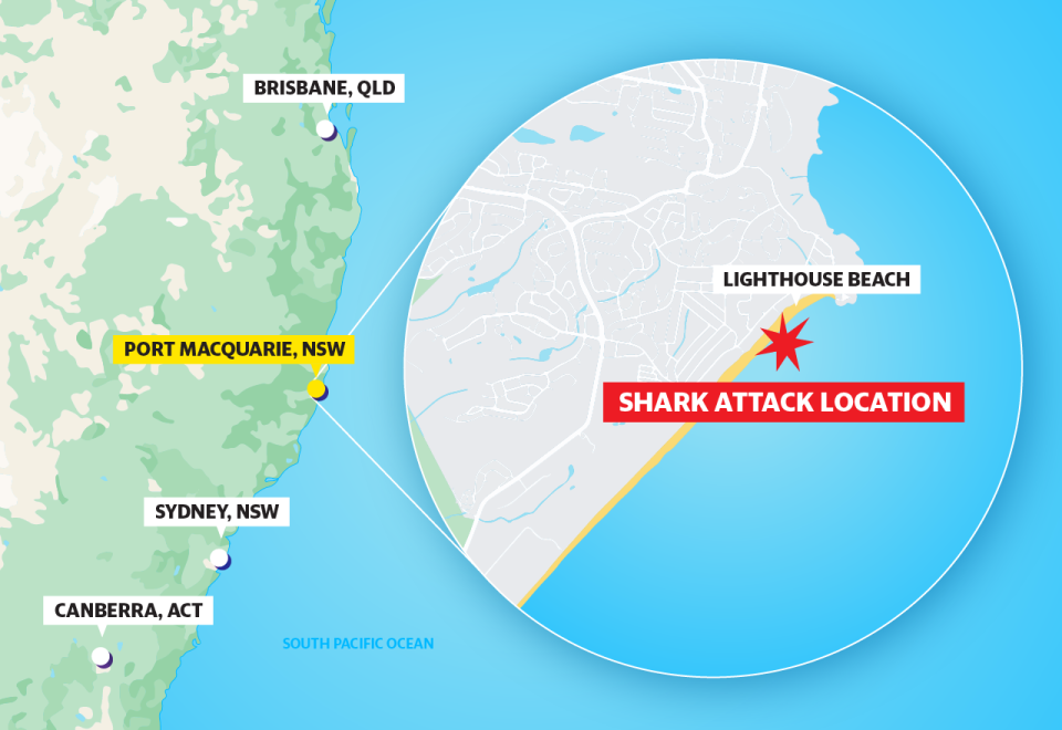 The man was bitten at Port Macquarie on the NSW Mid North Coast. Source: Yahoo News Australia. 