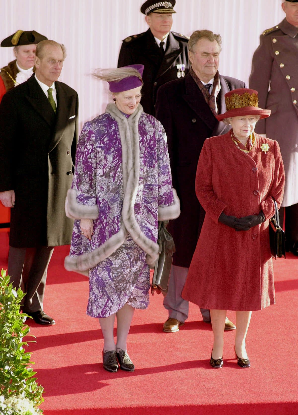 Queen Margrethe’s dress sense often caught the eye. Here she is with Queen Elizabeth II during a three-day official visit to the UK