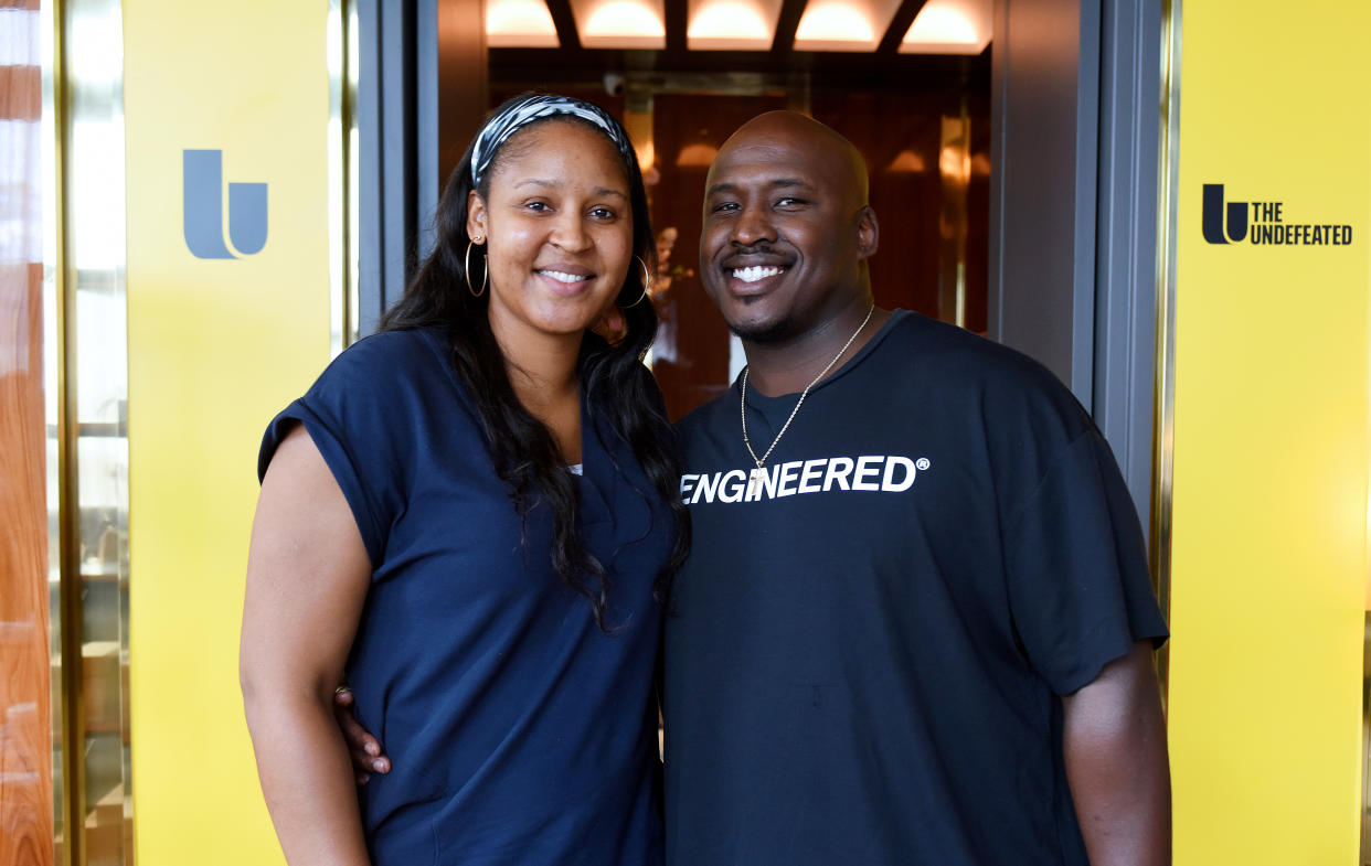 NEW YORK, NEW YORK - JULY 09: Maya Moore and Jonathan Irons attend the Backstage Creations Celebrity Suite at the ESPYS at Mr. C Seaport on July 09, 2021 in New York City. (Photo by Bonnie Biess/FilmMagic for Backstage Creations)