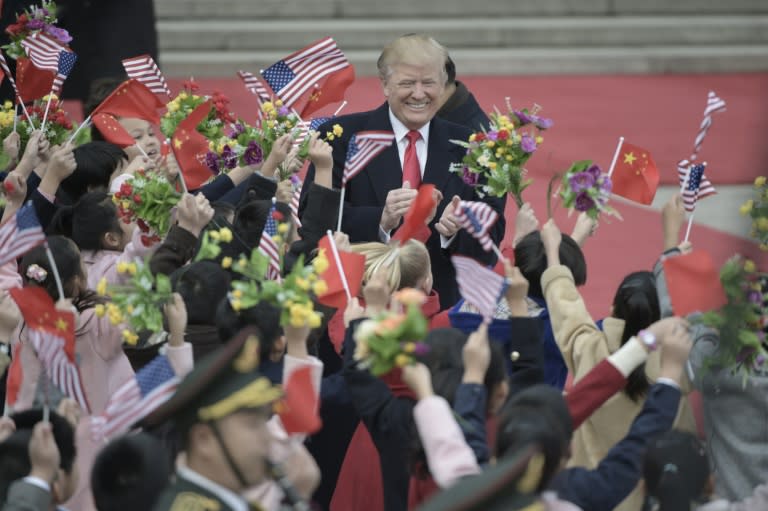 Donald Trump was treated to a lavish welcome ceremony at Beijing's Great Hall of the People