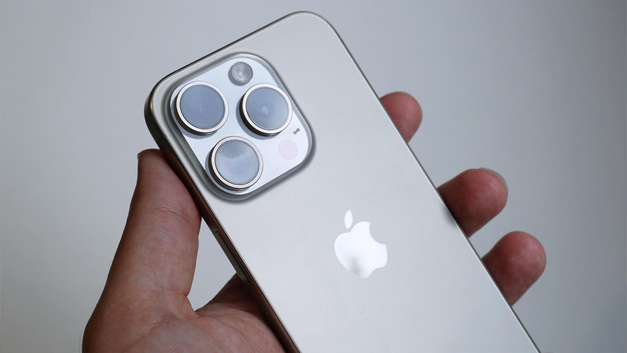  IPhone 15 Pro review back handheld angled camera. 