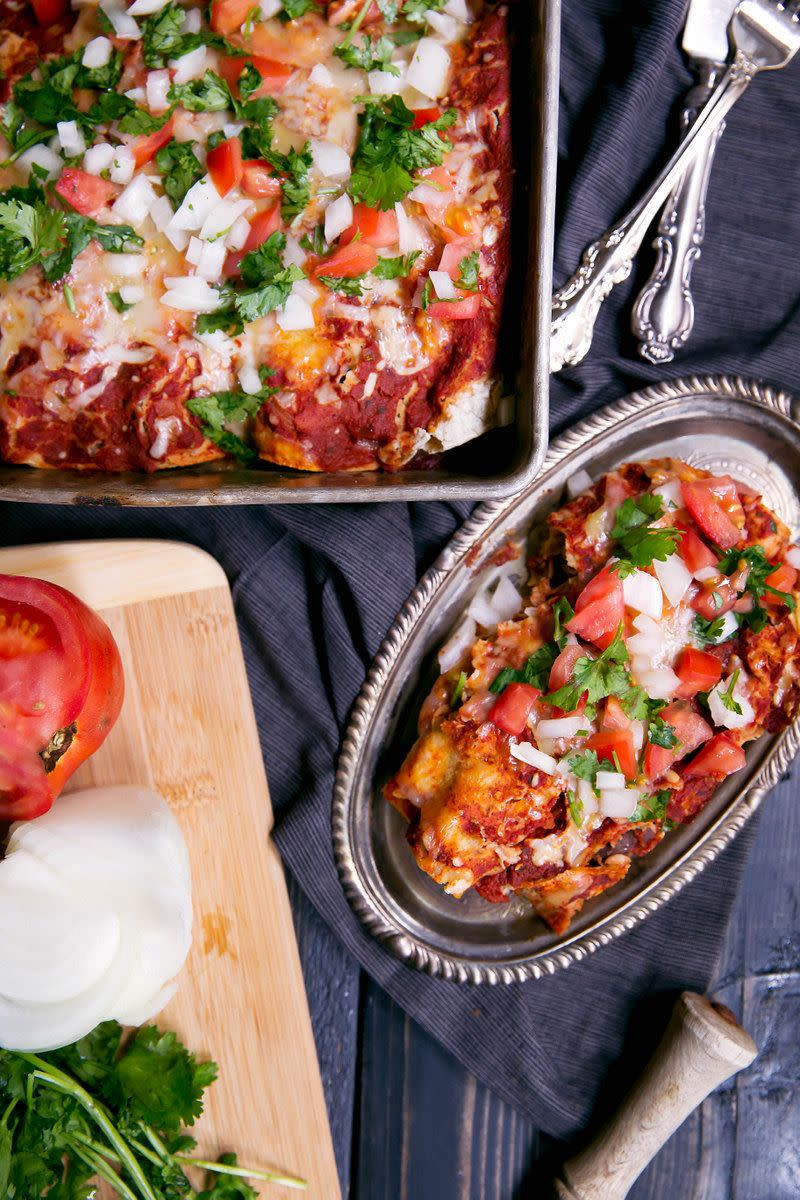 Skinny Refried Bean & Chicken Enchiladas