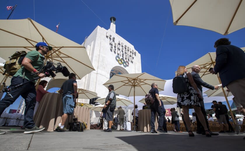 LOS ANGELES, CALIF. -- THURSDAY, AUGUST 15, 2019: USC officials unveiled the $315 million renovation of the United Airlines Field at the Los Angeles Memorial Coliseum in Los Angeles, Calif., on Aug. 15, 2019. (Brian van der Brug / Los Angeles Times)