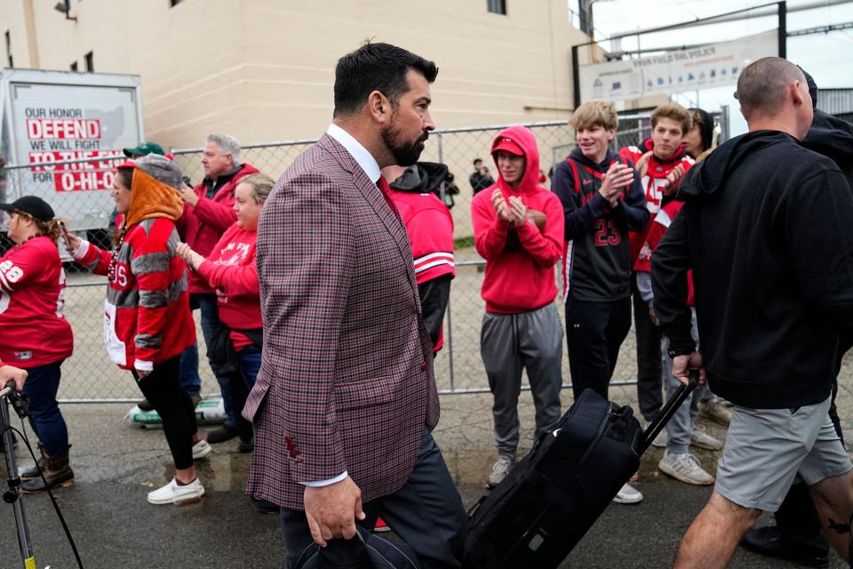 Ohio State coach Ryan Day arrives at Ryan Field prior to last year's game against Northwestern.