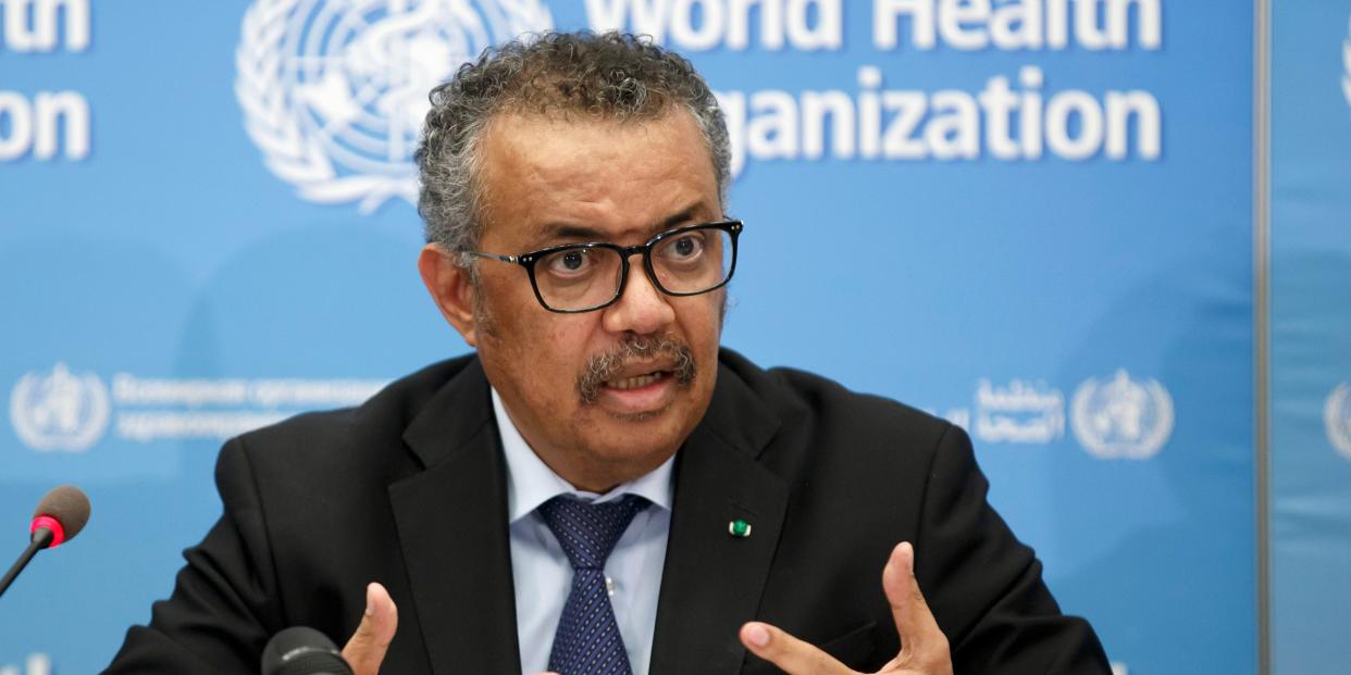 FILE - In this Monday, Feb. 24, 2020 file photo, Tedros Adhanom Ghebreyesus, Director General of the World Health Organization (WHO), addresses a press conference about the update on COVID-19 at the World Health Organization headquarters in Geneva, Switzerland. The European Union is calling for an independent evaluation of the World Health Organization’s response to the coronavirus pandemic, “to review experience gained and lessons learned.” (Salvatore Di Nolfi/Keystone via AP, File)