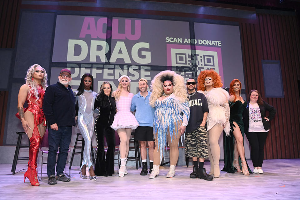 Aura Mayari, Tom Campbell, Luxx Noir London, Michelle Visage, Marcia Marcia Marcia, Brett ‘LelandMcLaughlin, Mistress Isabelle Brooks, Miguel Zarate, Salina EsTitties, Sasha Colby and Christine Parker attend RuPaul's Drag Race Performs Wigloose Live at Los Angeles LGBT Center on June 10, 2023 in Los Angeles, California.