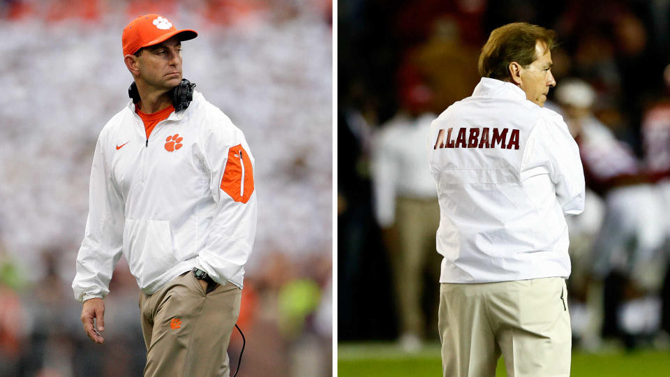 Clemson’s Dabo Swinney will meet Alabama’s Nick Saban in the playoff for the third straight season. (AP)