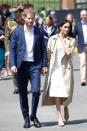 <p>Later in the day, Meghan and Harry stopped at the Sydney Opera House where they were treated to a performance by Aboriginal and Torres Strait Islander dance company Bangarra Dance Theatre, before doing a meet and greet with well-wishers. Meghan added a beige coat to her dress in the face of some pretty chilly winds. Photo: Getty </p>