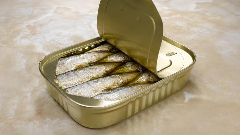 open tin of sardines