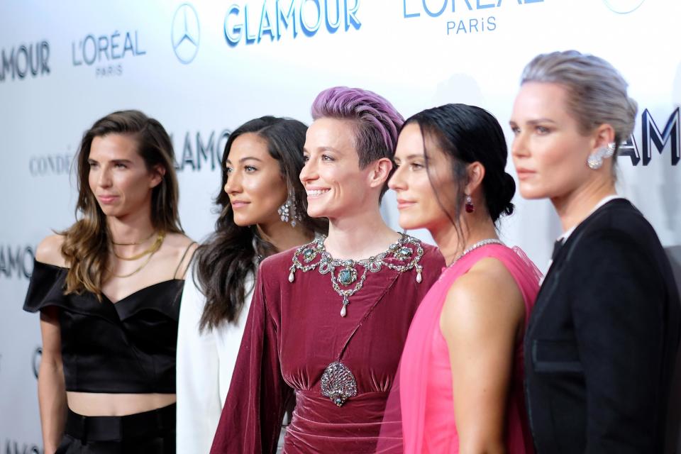 Tobin Heath, Christen Press, Megan Rapinoe, Ali Krieger and Ashlyn Harris (Dimitrios Kambouris/Getty Images for Glamour)