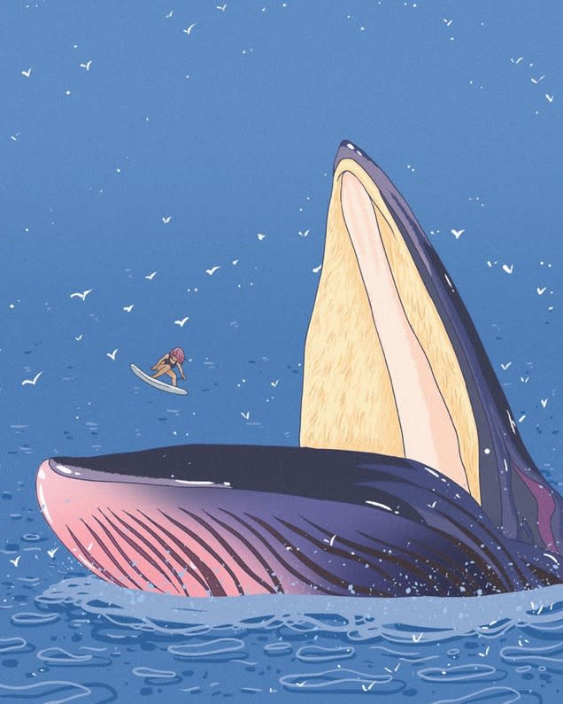 插畫師 Maf Cheung 悼念布氏鯨的畫作。