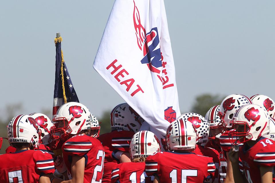 West Central gets fired up before the game against Aquin in Biggsville earlier this season.