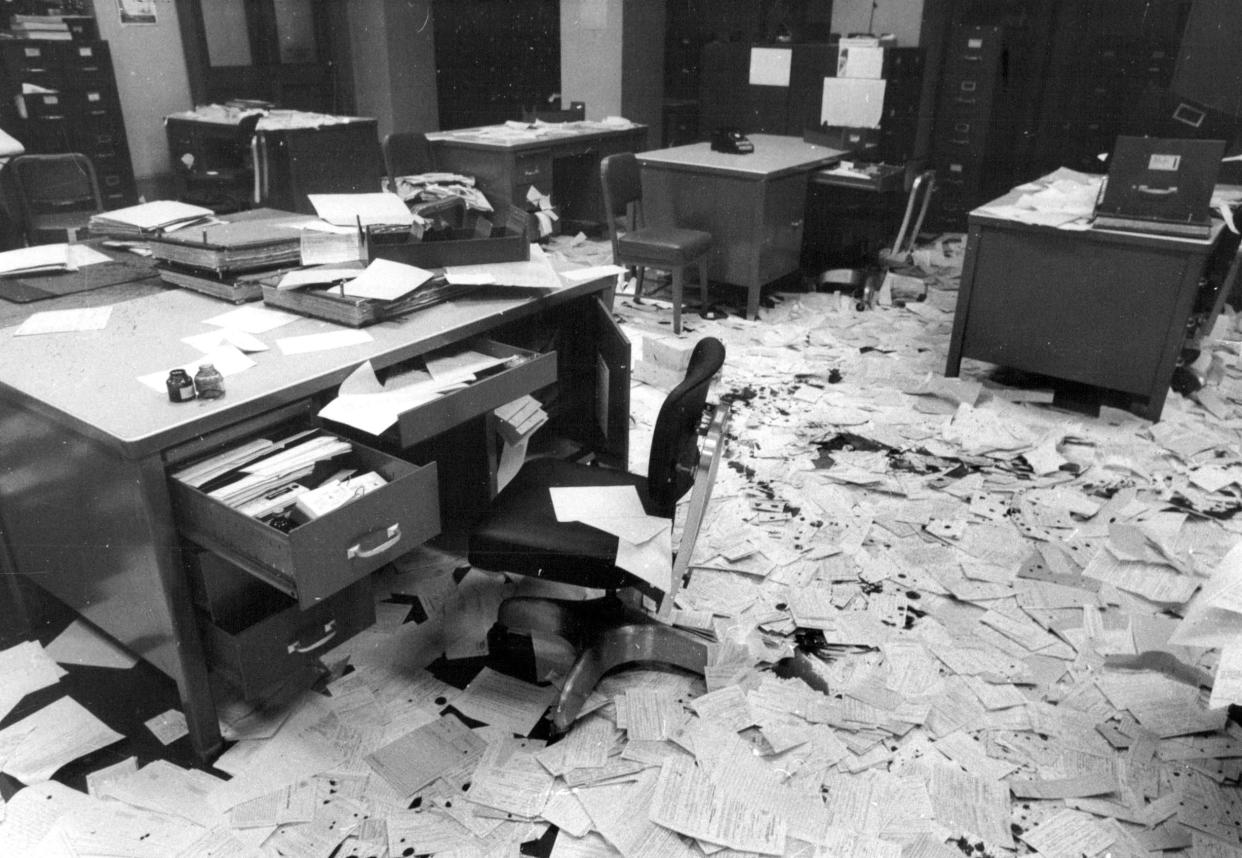 Vandals ransacked the local Selective Service office in Rochester in September 1970 during the Vietnam War. The Selective Service ran the draft lottery during the war that picked young men for compulsory military service.