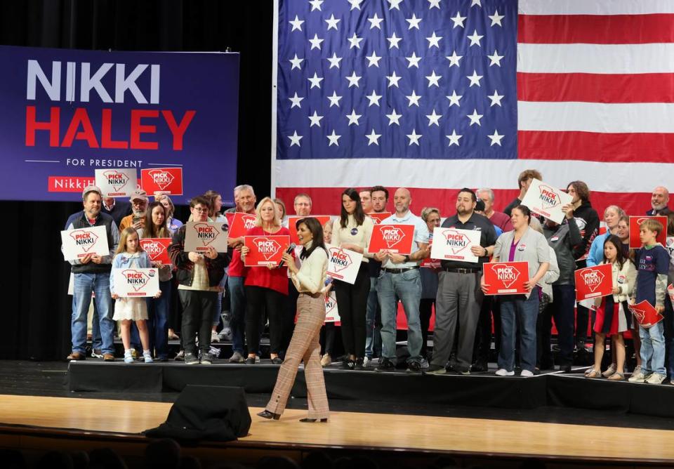 U.S. Presidential candidate Nikki Haley speaks at a campaign stop in Indian Land, S.C. on Friday, Feb. 2, 2024