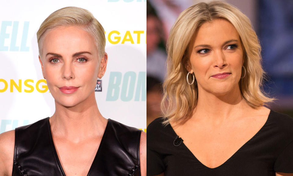 Actress Charlize Theron (L) plays former Fox News anchor Megyn Kelly (R) in the upcoming film Bombshell. (Photo: Getty Images)