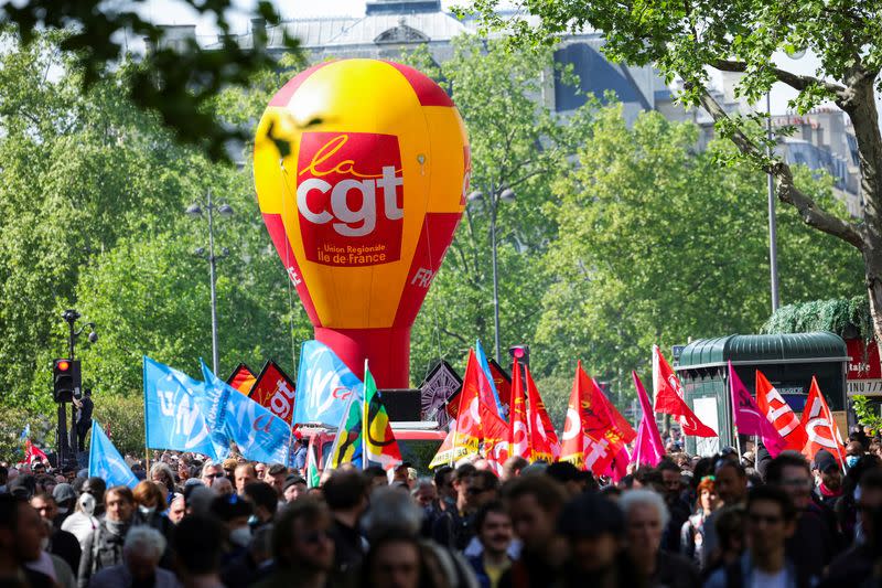 The traditional May Day labour union march in Paris