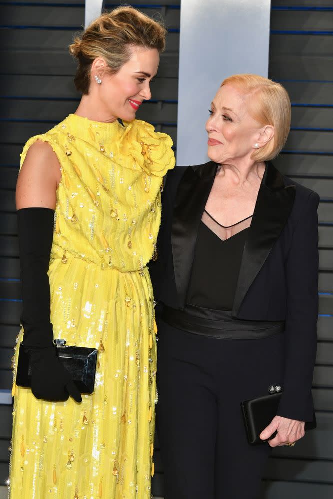 Sarah Paulson and Holland Taylor walk the red carpet at the 2018 Vanity Fair Oscar Party on March 4. (Photo: Dia Dipasupil/Getty Images)