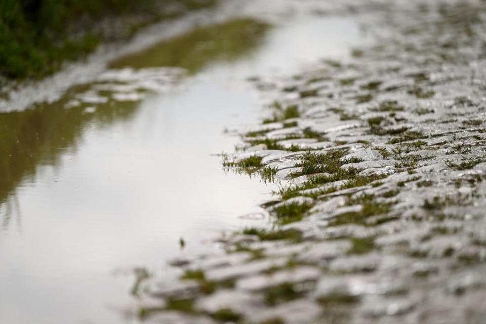 ROUBAIX FRANCE  APRIL 07 Cobblestones sector detail view during the ParisRoubaix 2023 Training Day 2  UCIWT  on April 07 2023 in Roubaix France Photo by Luc ClaessenGetty Images