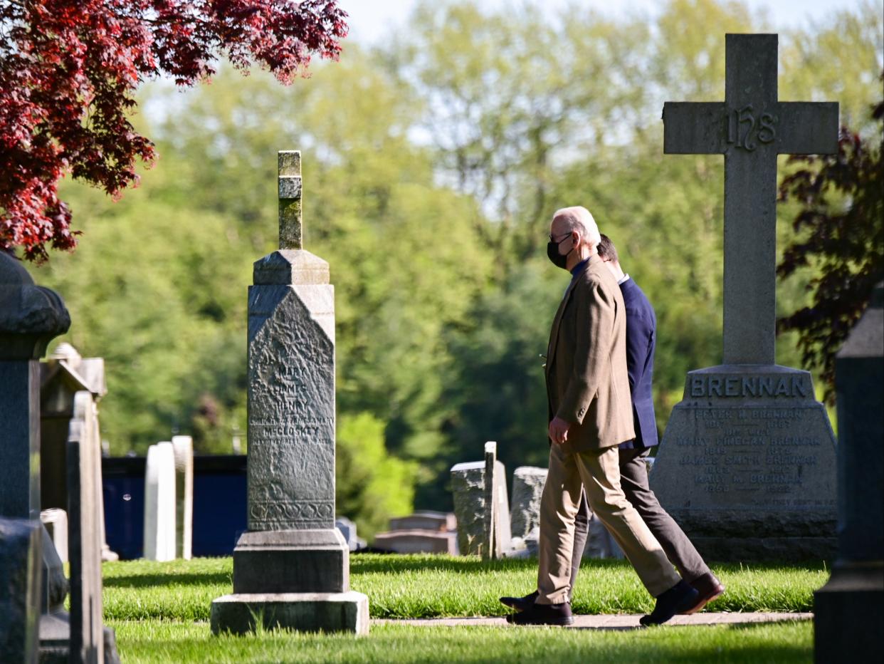 Joe Biden at church in Wilmington, Delaware, on May 1, 2021. (REUTERS)