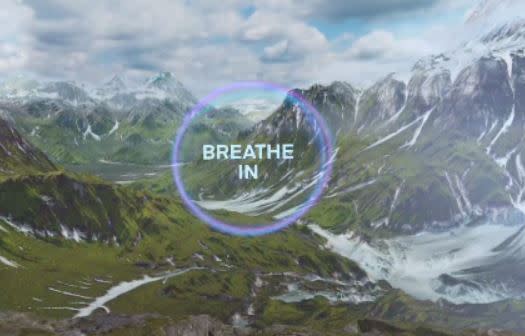 <div class="inline-image__caption"><p>The “breathe in” prompt for Rocket VR Health’s meditation program. </p></div> <div class="inline-image__credit">Jeff Kim/Rocket VR Health</div>