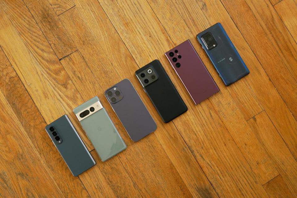 Smartphones laid across floor