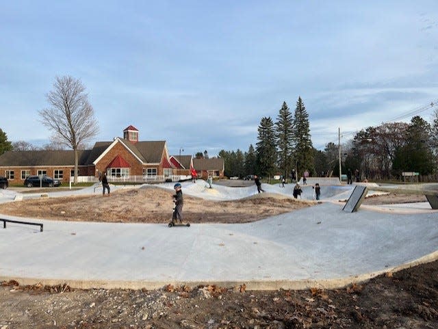 Skaters using the newly-constructed skatepark in Harbor Springs on Nov. 16, 2023.