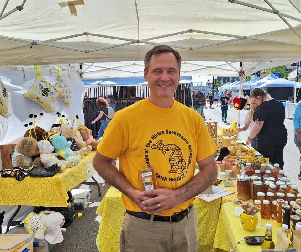 Chris Beck of Breckenridge near Mount Pleasant has been coming to Alpenfest for 10 years. He said the event is an ideal way for him to sell his honey products in the Alpenstrasse.