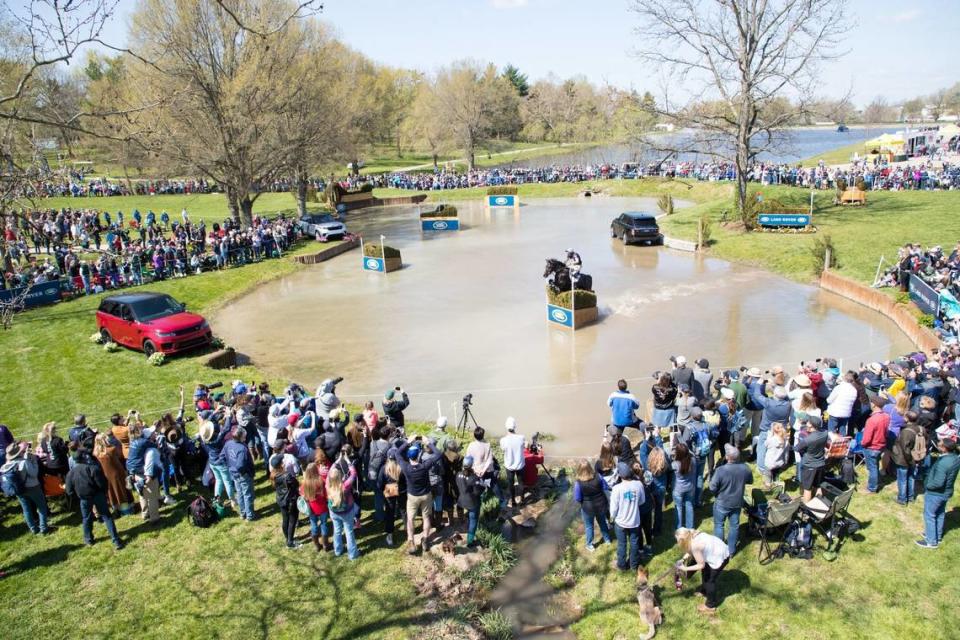 The Saturday cross country competition is a popular day with fans at the Land Rover Kentucky Three-Day Event Cross Country Competition at the Kentucky Horse Park.