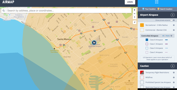 A sample search with filters on Airmap's web app