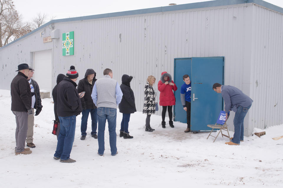 Supporters line up outside of a Joe Biden community event in Mason City, Iowa, Jan. 22, 2020. | September Dawn Bottoms for TIME